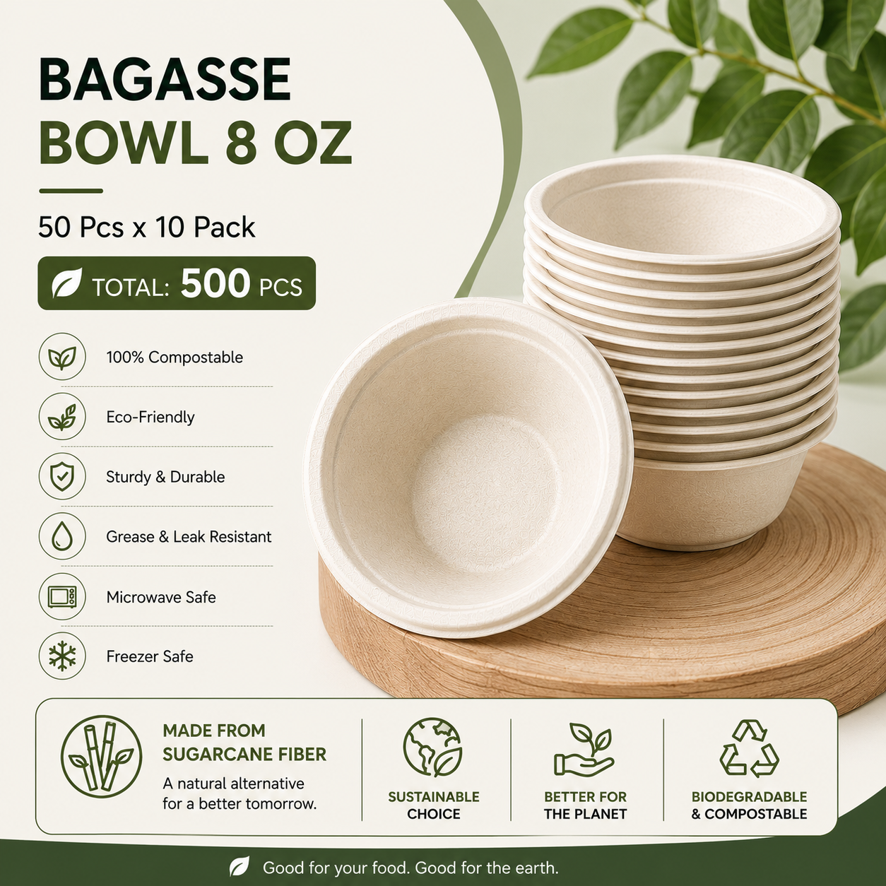 BAGASSE TABLEWARE (8 OZ BOWL PACK OF 50*10)