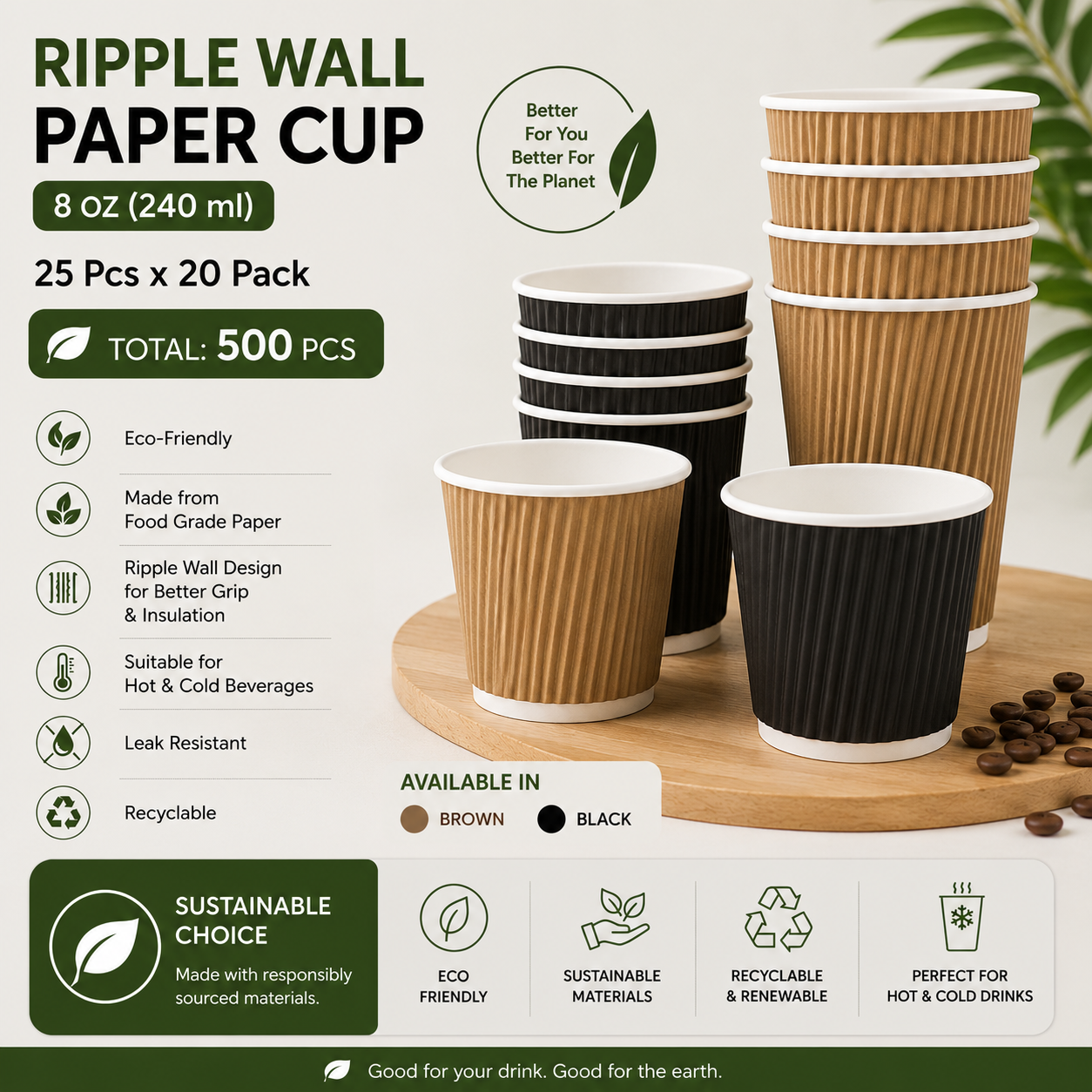 RIPPLE WALL PAPER CUP (8 OZ PACK OF 25*20)
